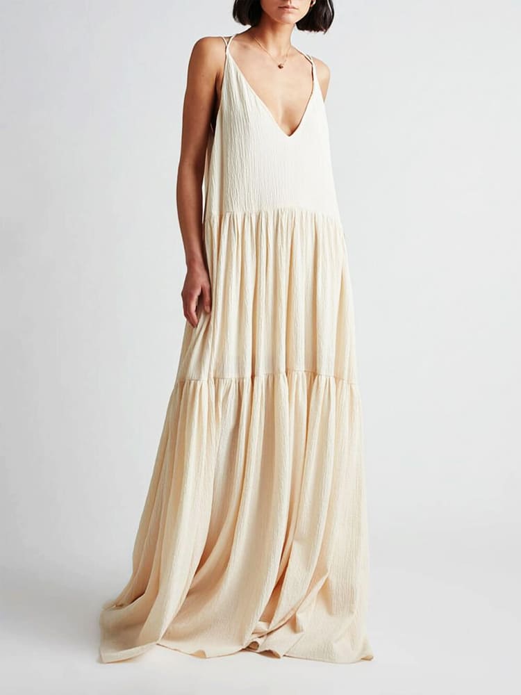 Aurora Pleated V-Neck Maxi Dress