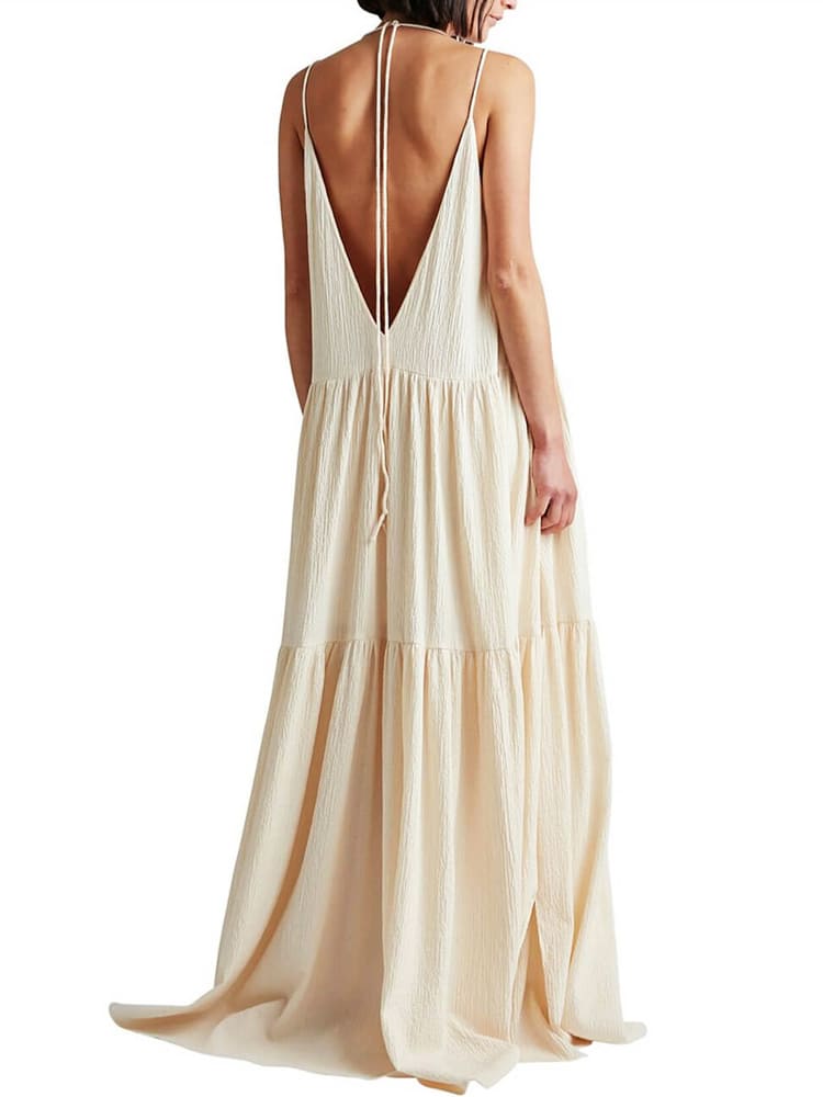 Aurora Pleated V-Neck Maxi Dress