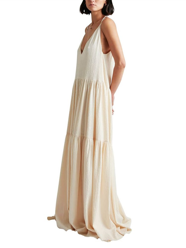 Aurora Pleated V-Neck Maxi Dress