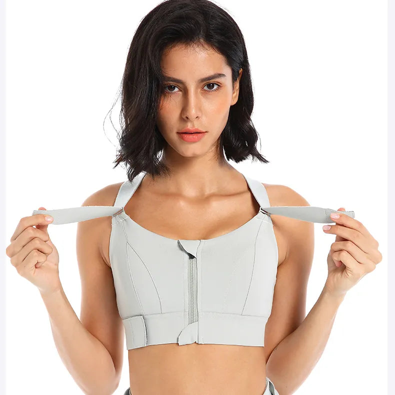 Fully Adjustable Strap Sports Bra with Zipper