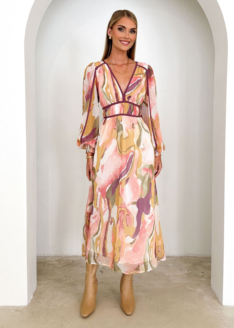 Cuff Sleeve Patterned Maxi Dress