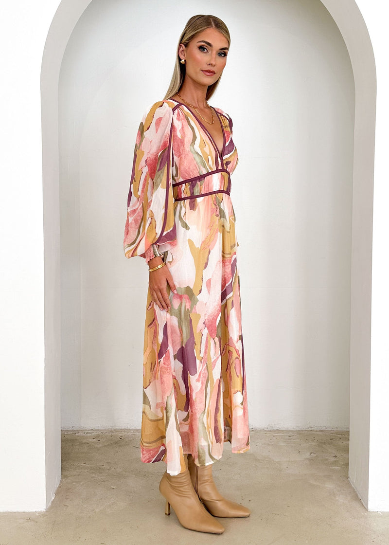 Cuff Sleeve Patterned Maxi Dress