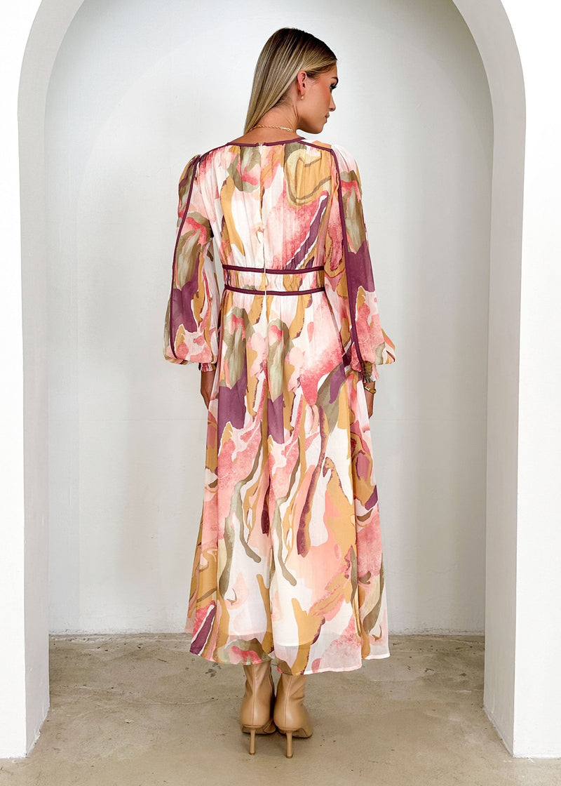 Cuff Sleeve Patterned Maxi Dress