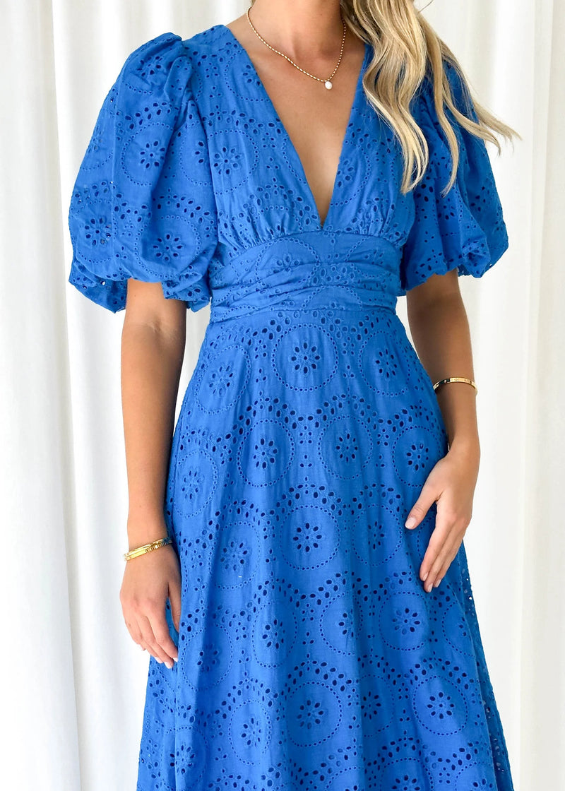 Balloon Sleeve Midi Dress With Pockets