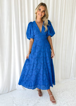 Balloon Sleeve Midi Dress With Pockets