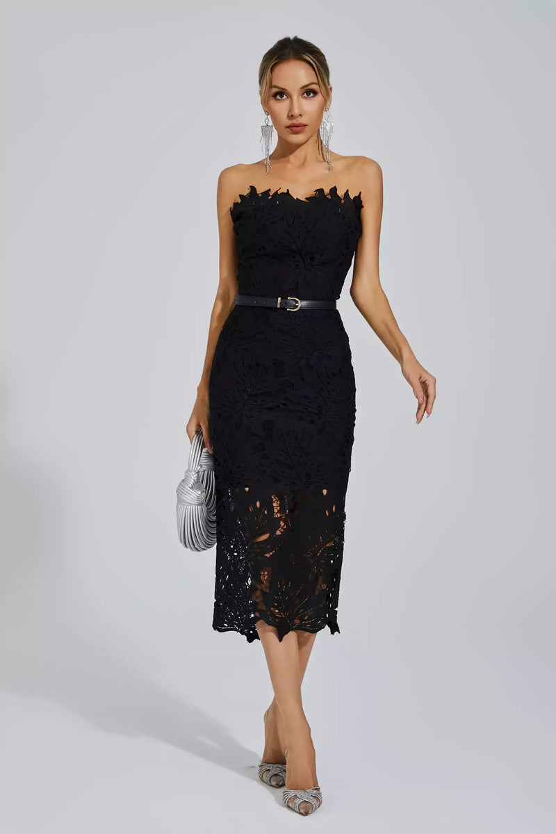 Strapless Lace Midi Dress