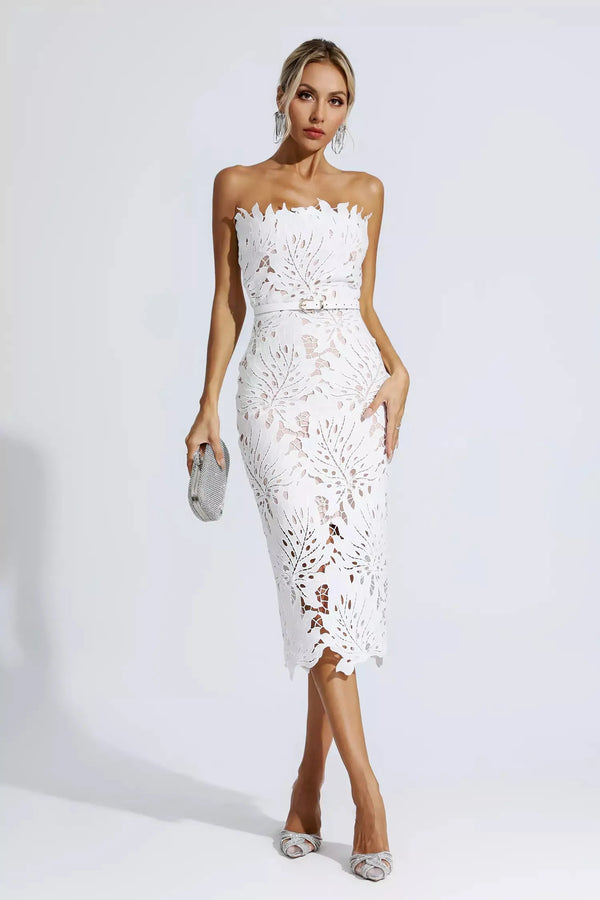 Strapless Lace Midi Dress