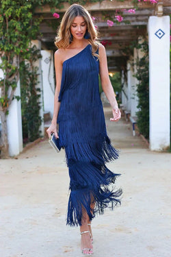 Emilia Glamorous One-Shoulder Fringe Dress